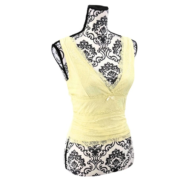 Pale Yellow Lace Trim Camisole Tank Top Y2K Lingerie Style S - Picture 3 of 13